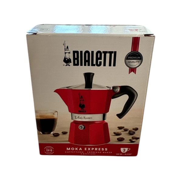 Bialetti Red Moka Express 3 Cup Stovetop Espresso Maker 3 Cups 4.4 Ounce New - Picture 10 of 11